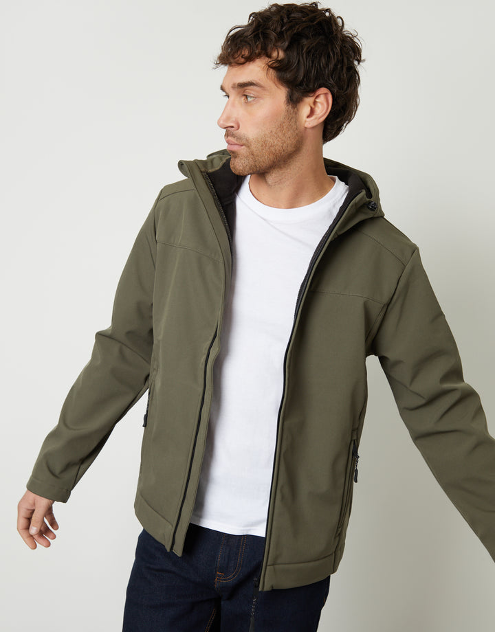 Khaki Green Fleece Lined Hooded Jacket