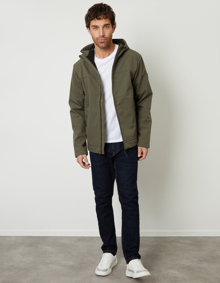 Khaki Green Fleece Lined Hooded Jacket