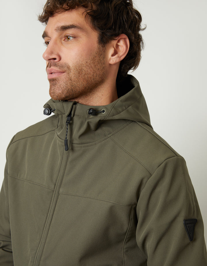 Khaki Green Fleece Lined Hooded Jacket