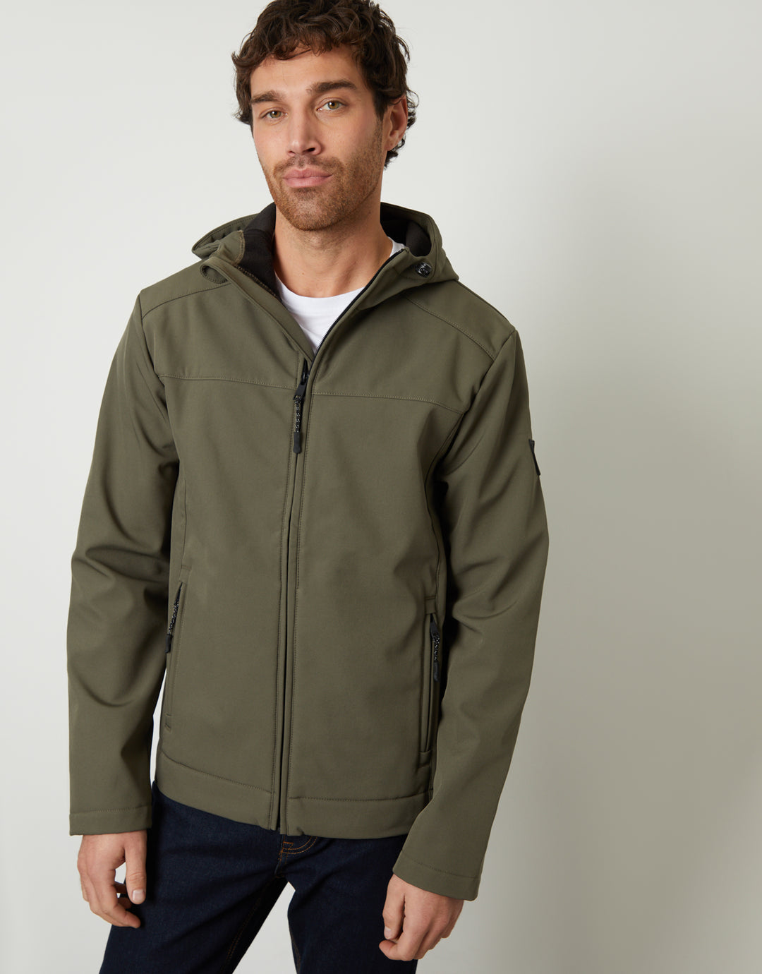 Khaki Green Fleece Lined Hooded Jacket