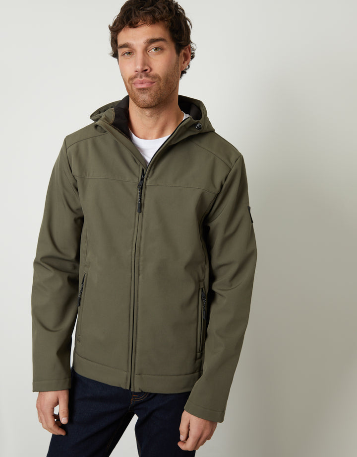 Khaki Green Fleece Lined Hooded Jacket