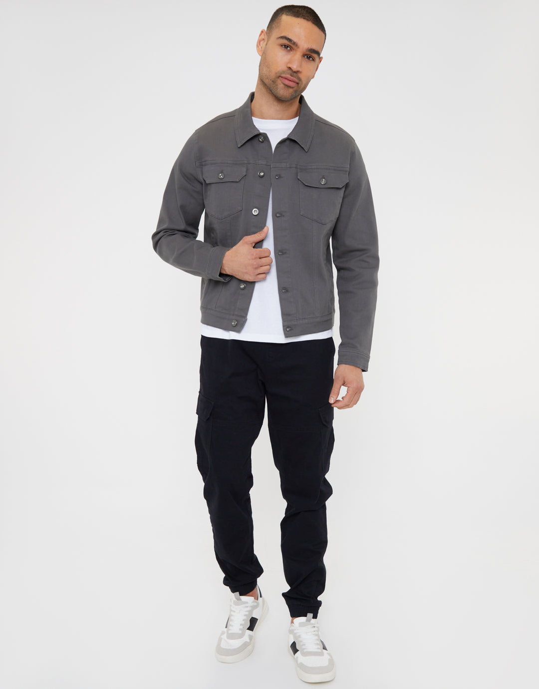 Cotton Twill Denim Style Jacket in Slate Grey