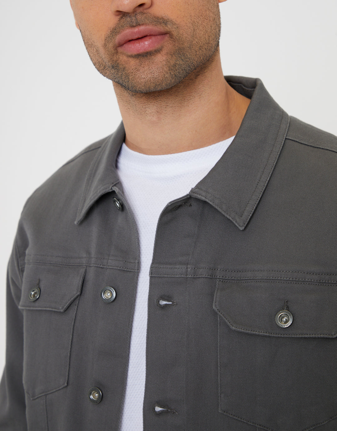 Cotton Twill Denim Style Jacket in Slate Grey