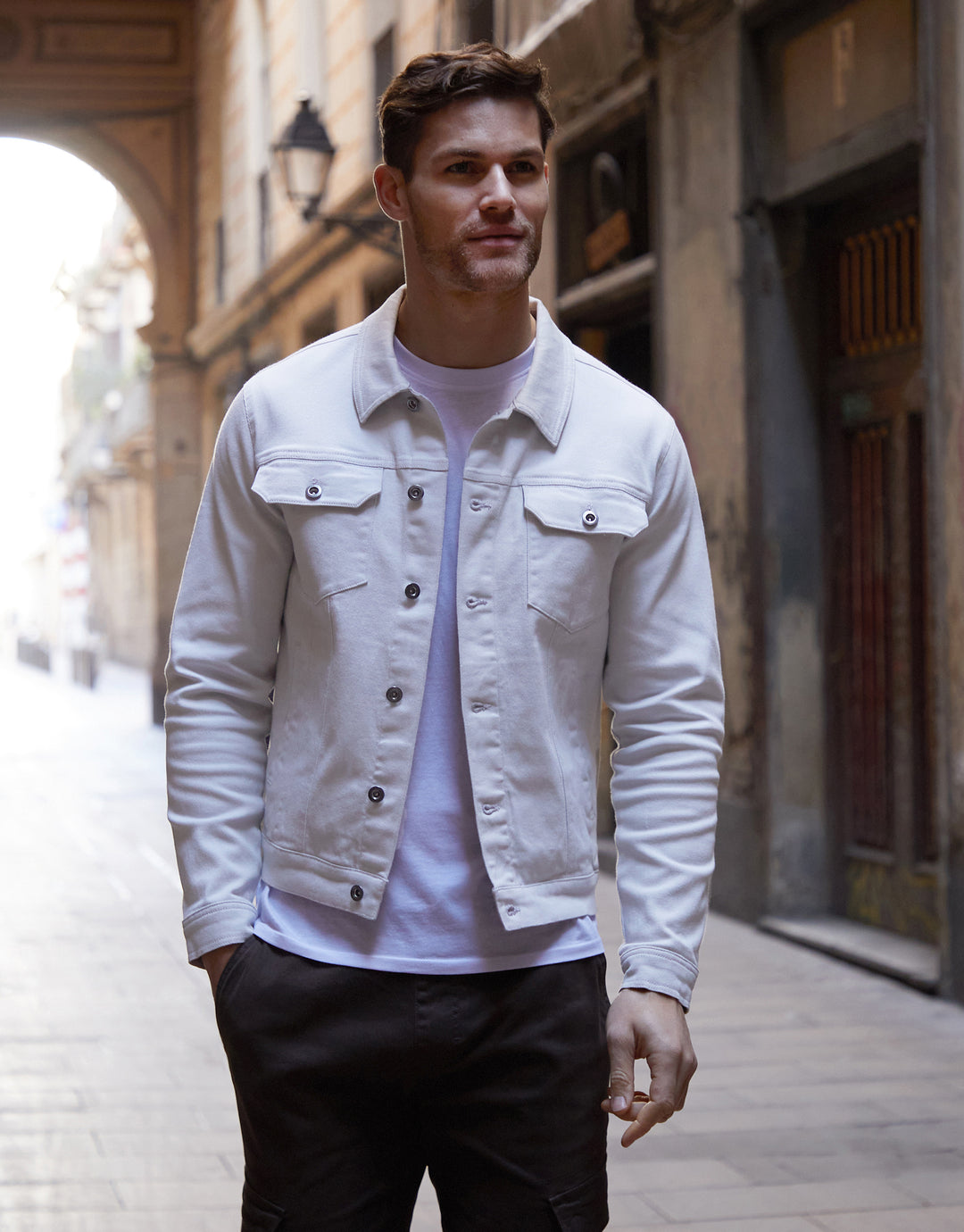 Ecru Cotton Twill Denim Style Jacket