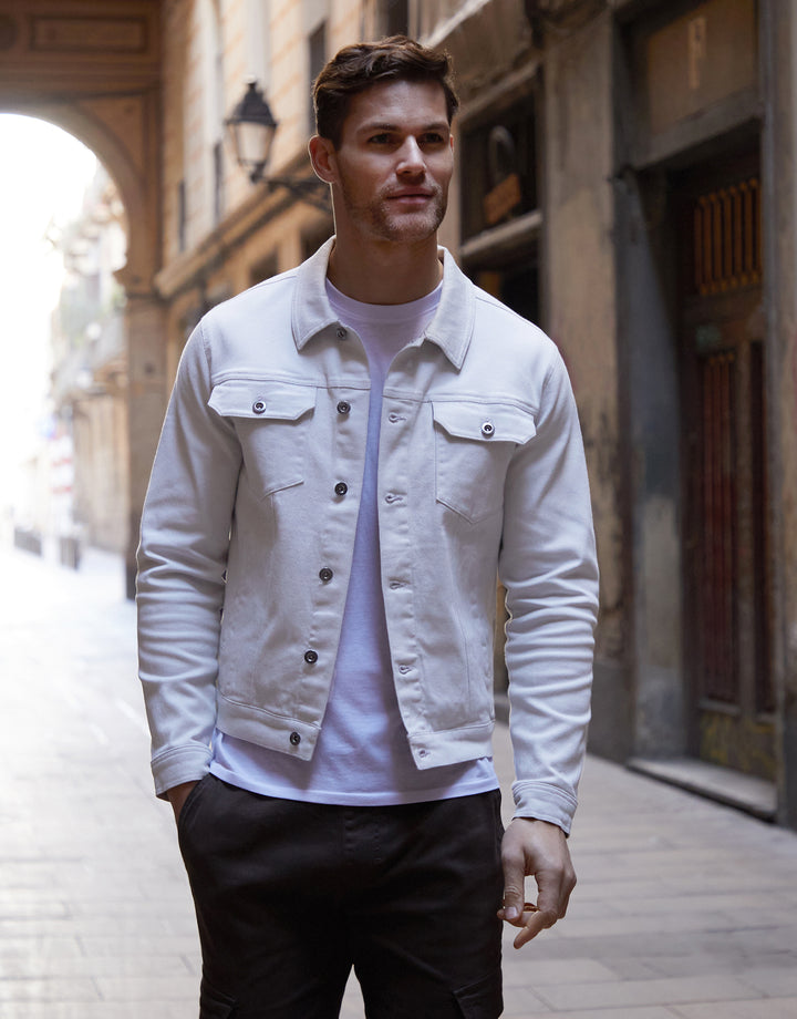 Ecru Cotton Twill Denim Style Jacket