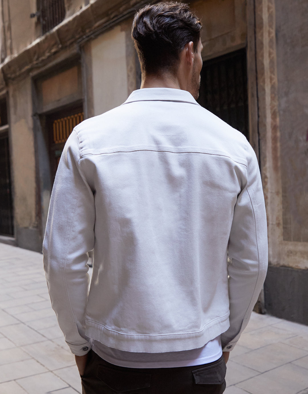 Ecru Cotton Twill Denim Style Jacket