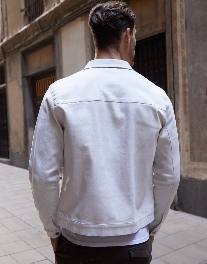 Ecru Cotton Twill Denim Style Jacket
