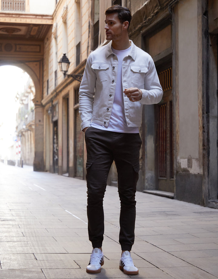 Ecru Cotton Twill Denim Style Jacket