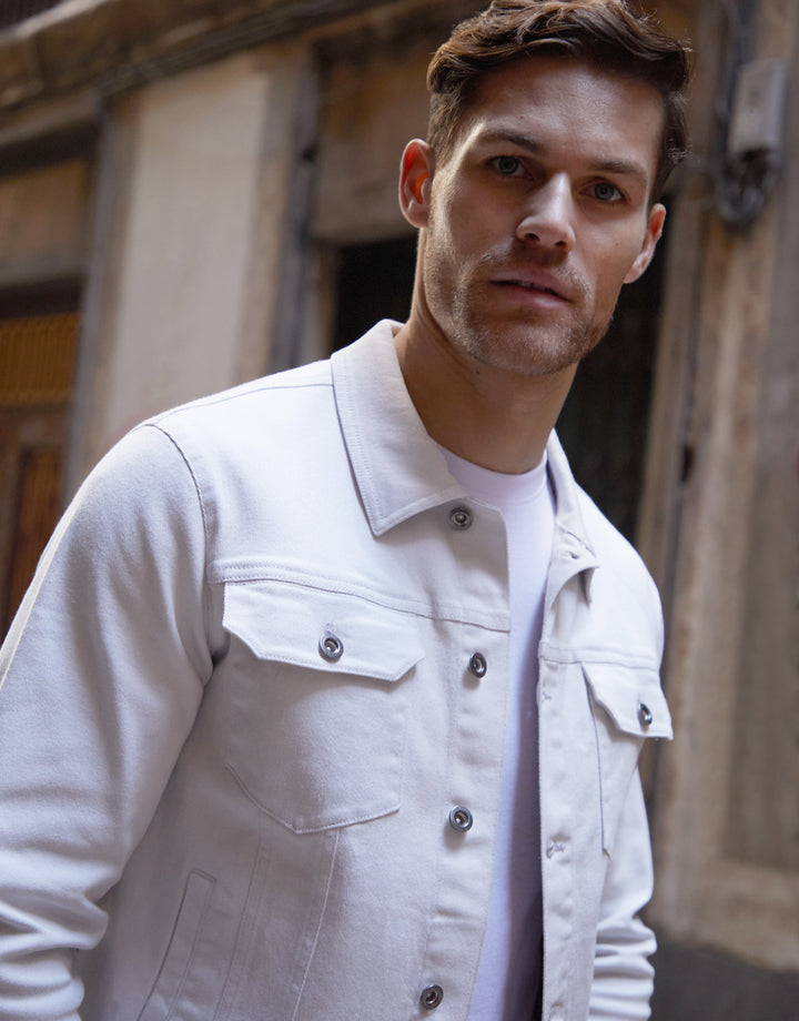 Ecru Cotton Twill Denim Style Jacket