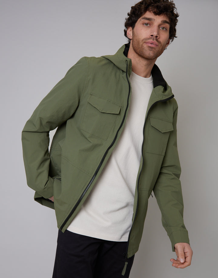 Khaki Green Hooded Jacket with Fleece Lined Hood