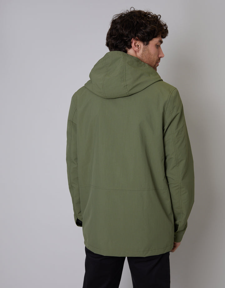 Khaki Green Hooded Jacket with Fleece Lined Hood