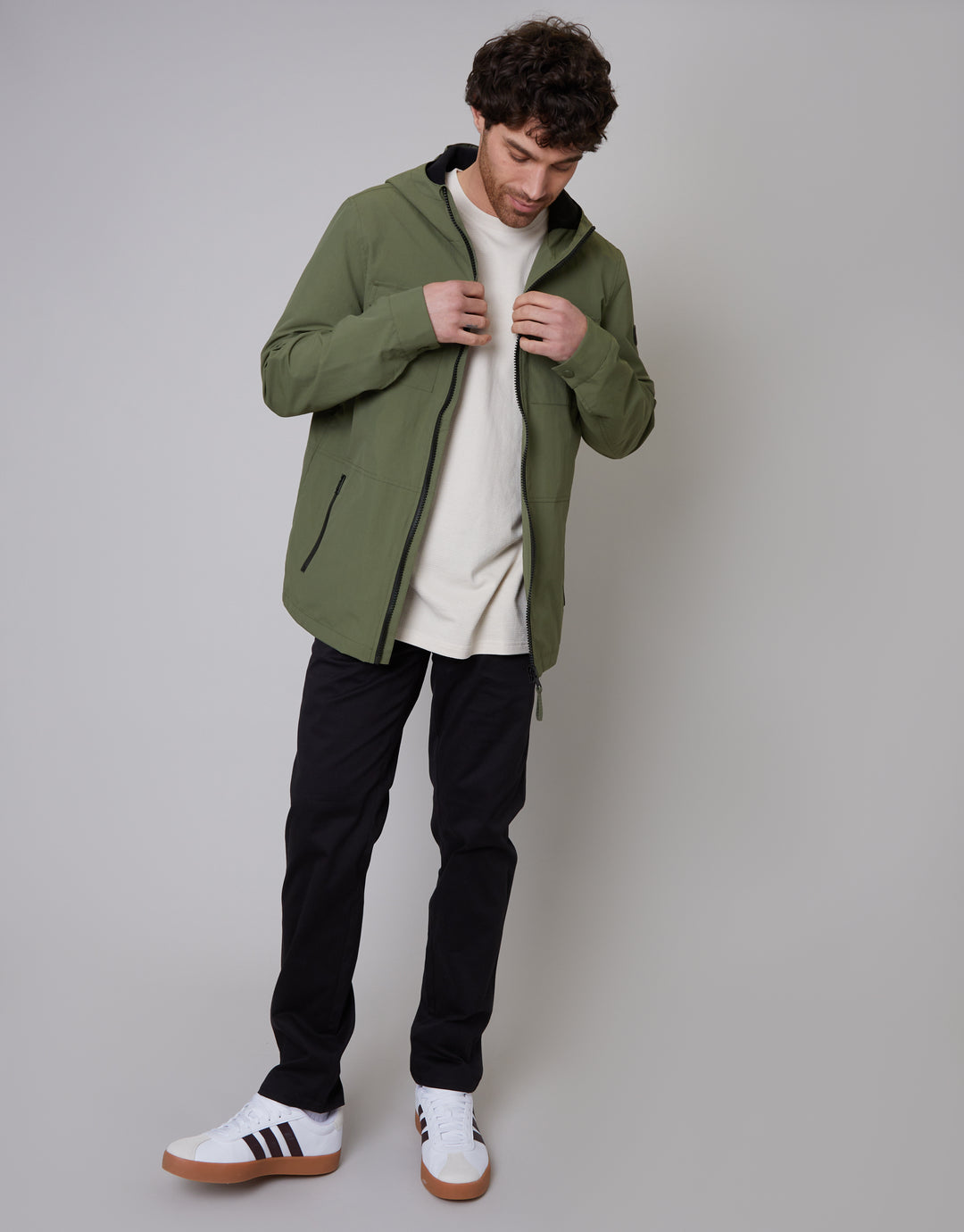 Khaki Green Hooded Jacket with Fleece Lined Hood
