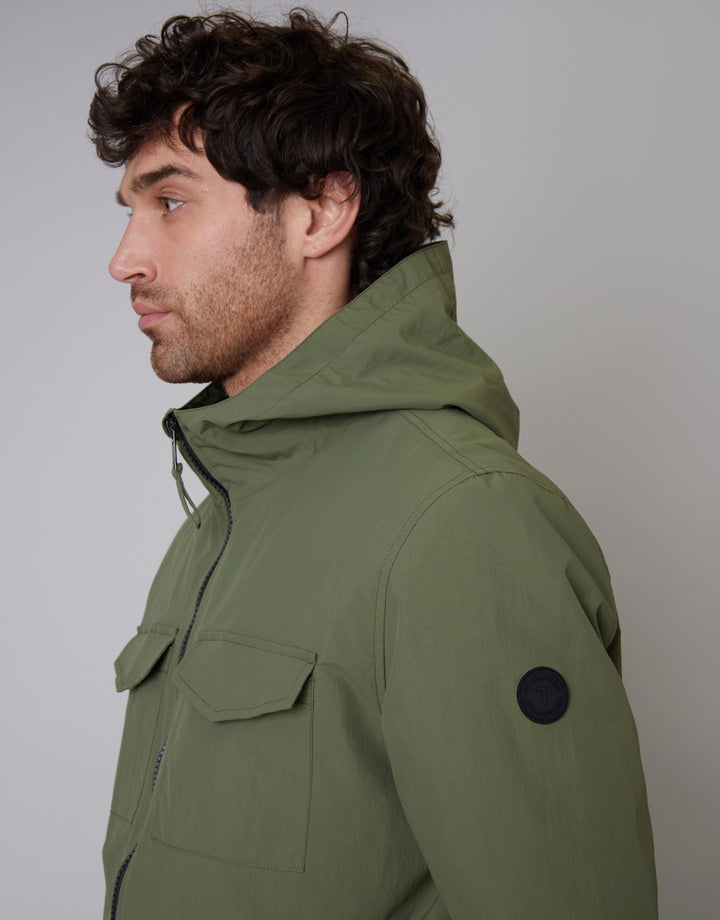 Khaki Green Hooded Jacket with Fleece Lined Hood