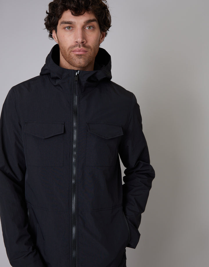 Black Hooded Jacket with Fleece Lined Hood