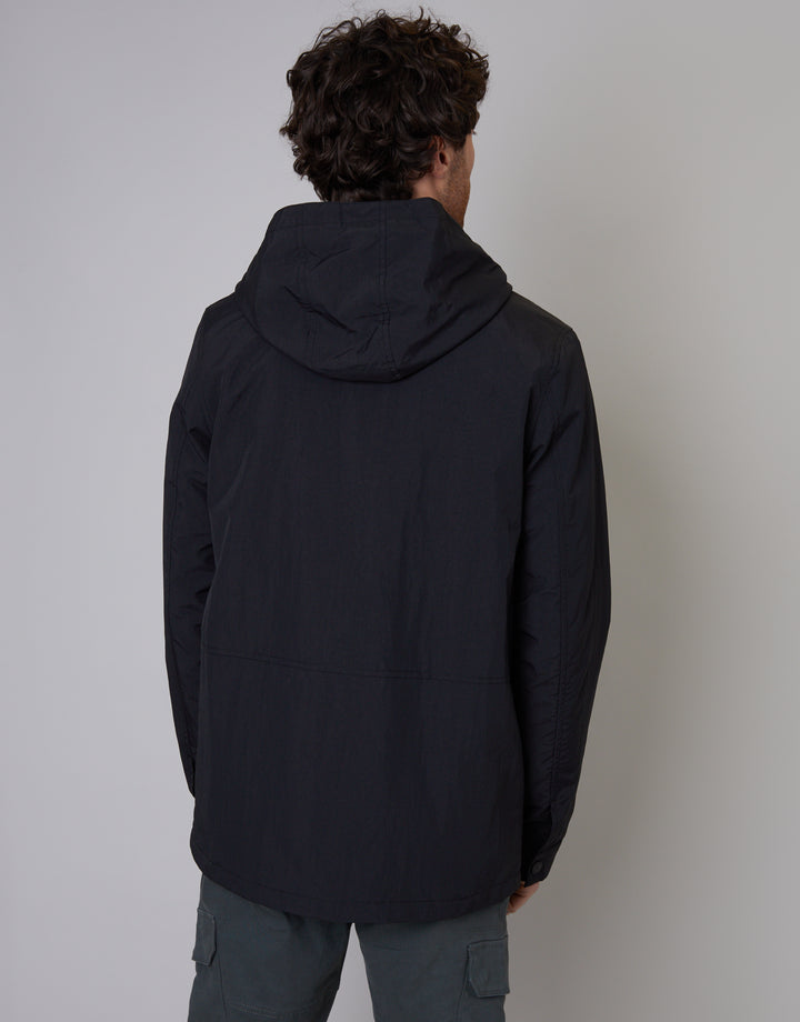 Black Hooded Jacket with Fleece Lined Hood