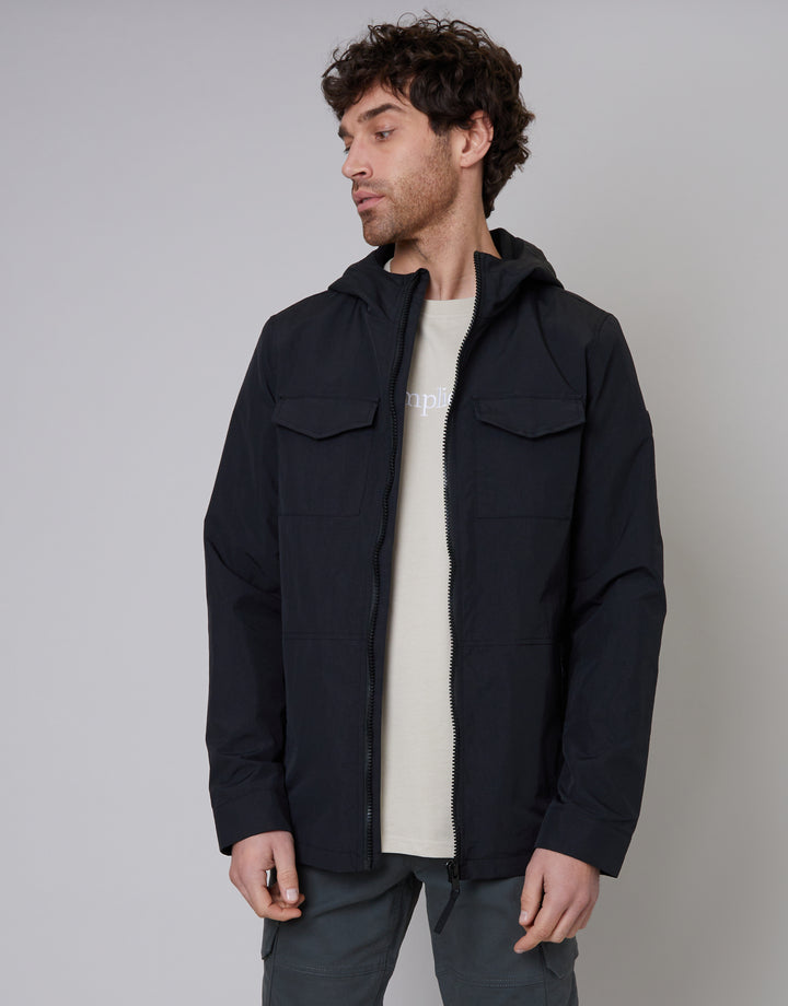 Black Hooded Jacket with Fleece Lined Hood