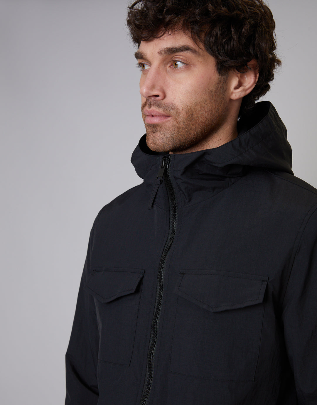 Black Hooded Jacket with Fleece Lined Hood