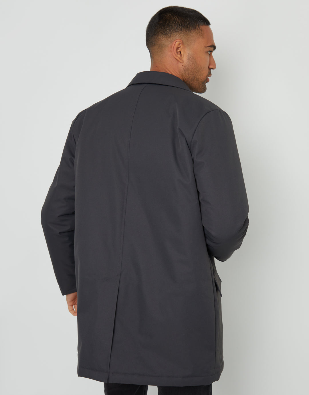 Charcoal Grey Showerproof Button Up Collared Mac