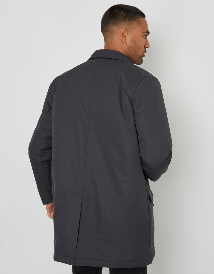 Charcoal Grey Showerproof Button Up Collared Mac