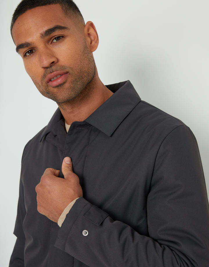 Charcoal Grey Showerproof Button Up Collared Mac