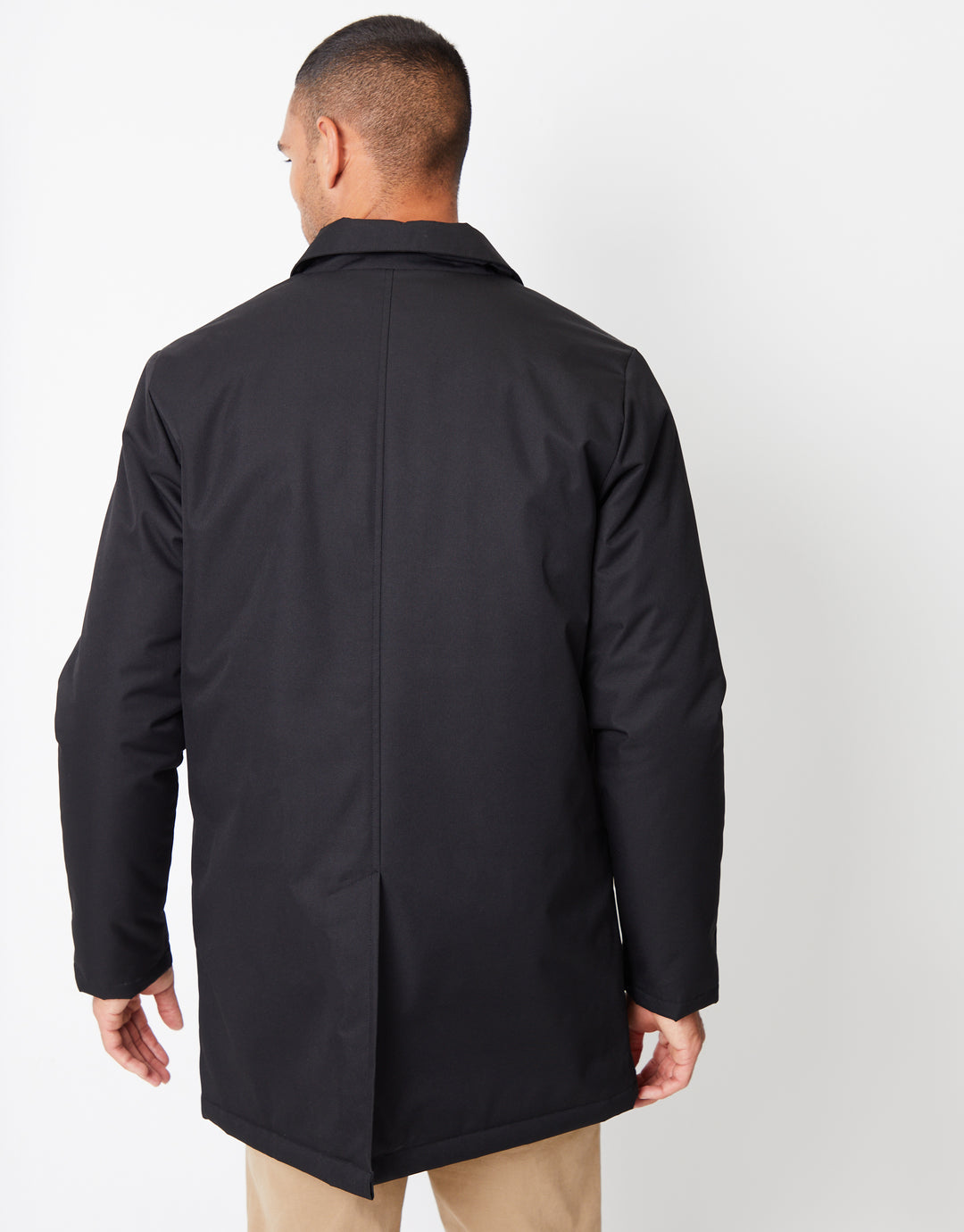 Black Showerproof Button Up Collared Mac