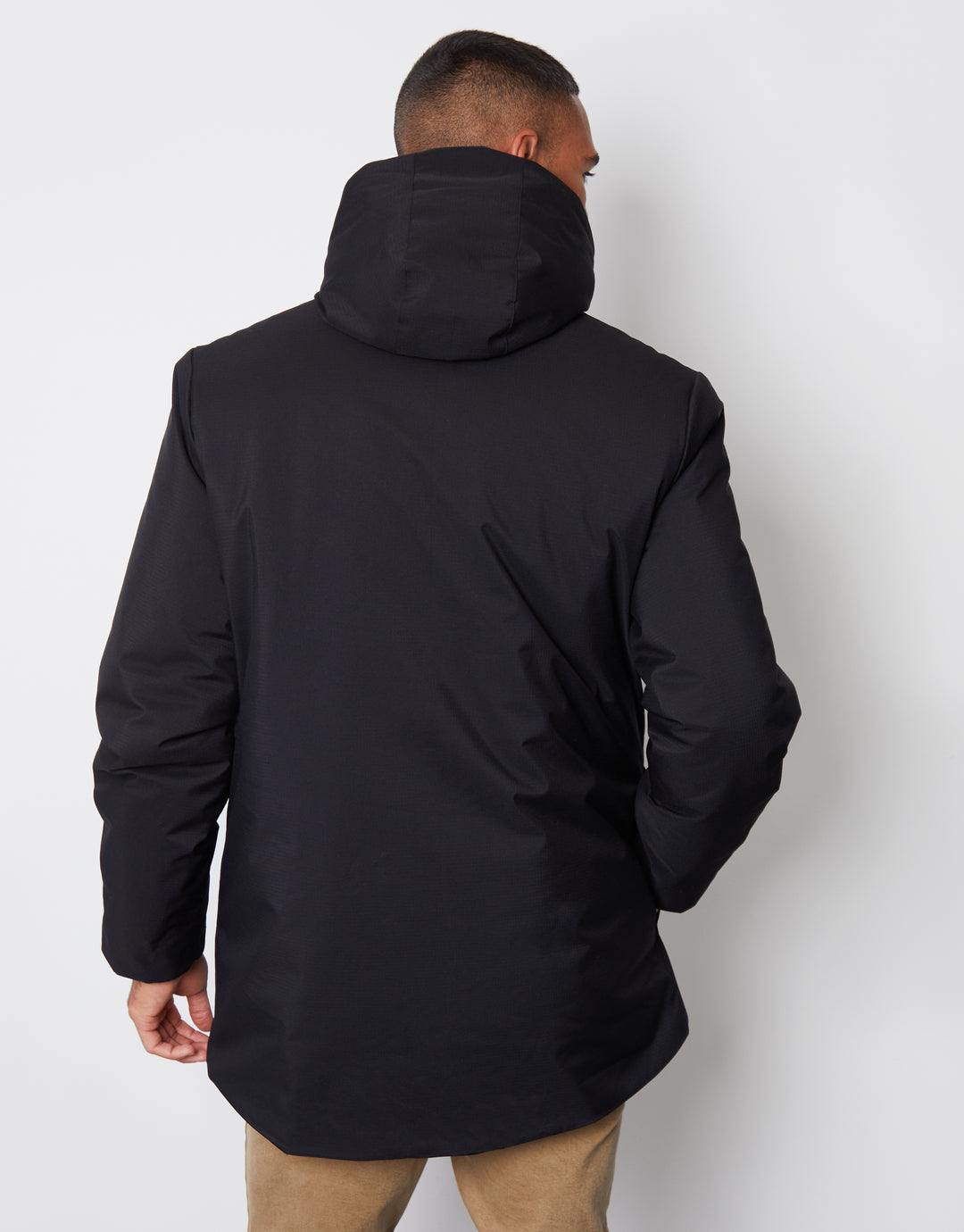 Black Showerproof Patch Pocket Padded Hooded Coat