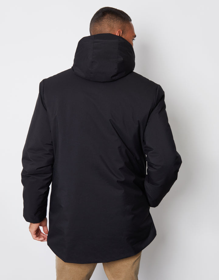 Black Showerproof Patch Pocket Padded Hooded Coat