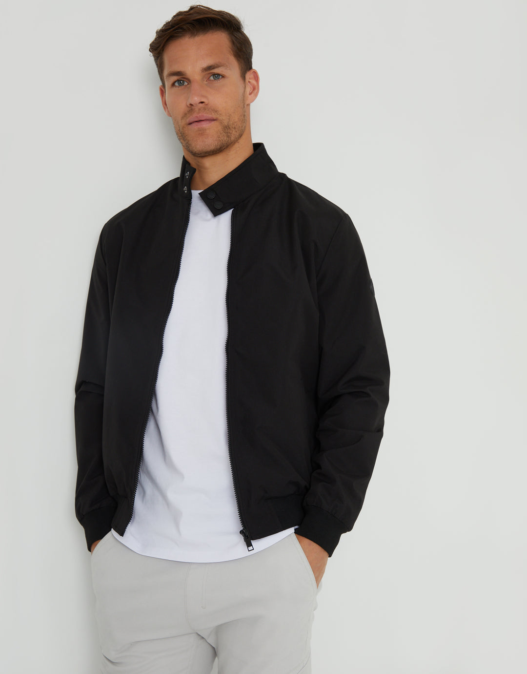 Black Showerproof Harrington Jacket
