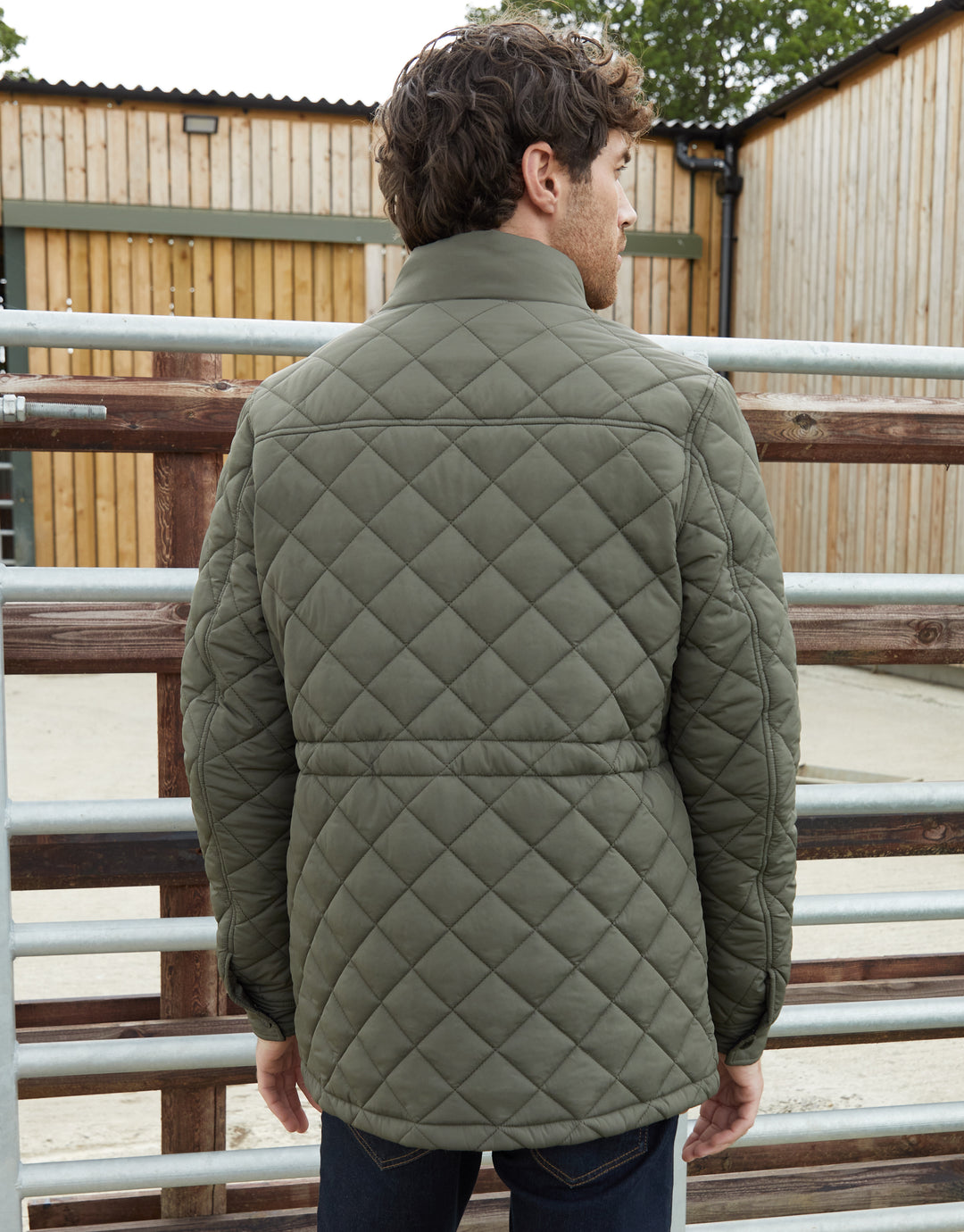 Showerproof Quilted Patch Pocket Jacket in Khaki Green