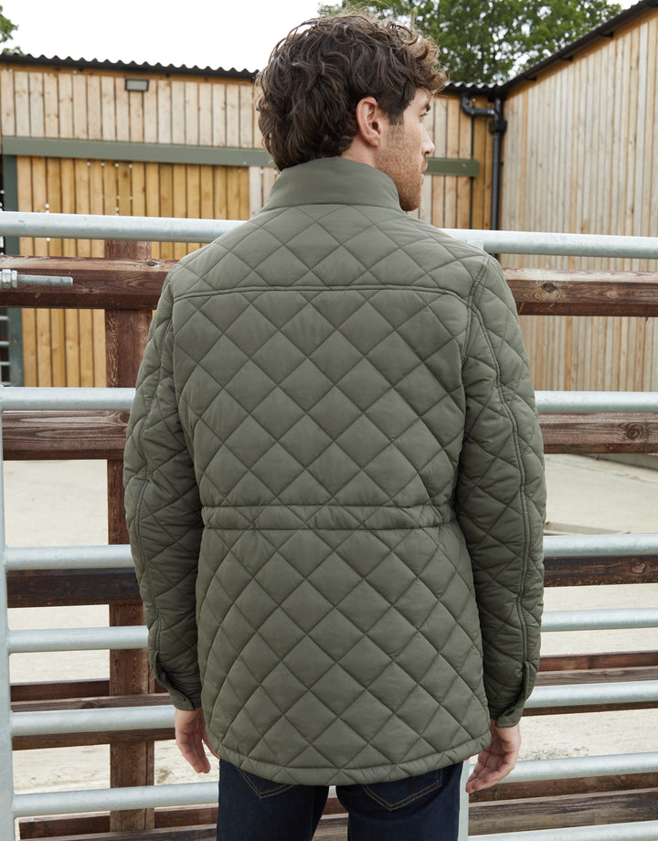 Showerproof Quilted Patch Pocket Jacket in Khaki Green