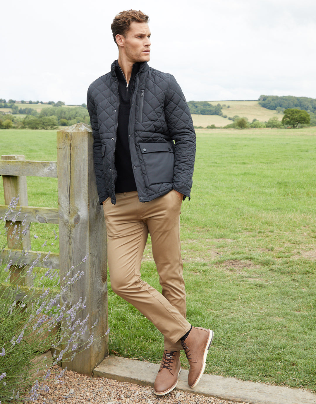 Black Showerproof Quilted Patch Pocket Jacket