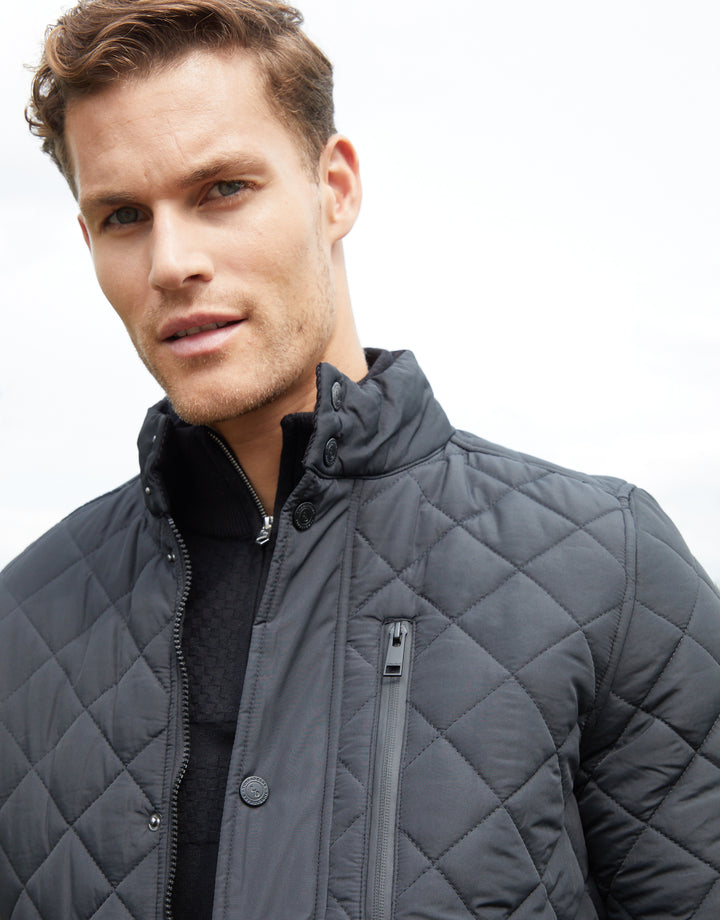 Black Showerproof Quilted Patch Pocket Jacket