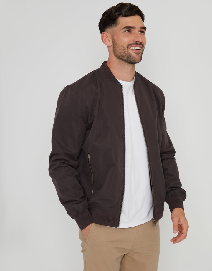 Chocolate Brown Showerproof Classic Bomber Jacket
