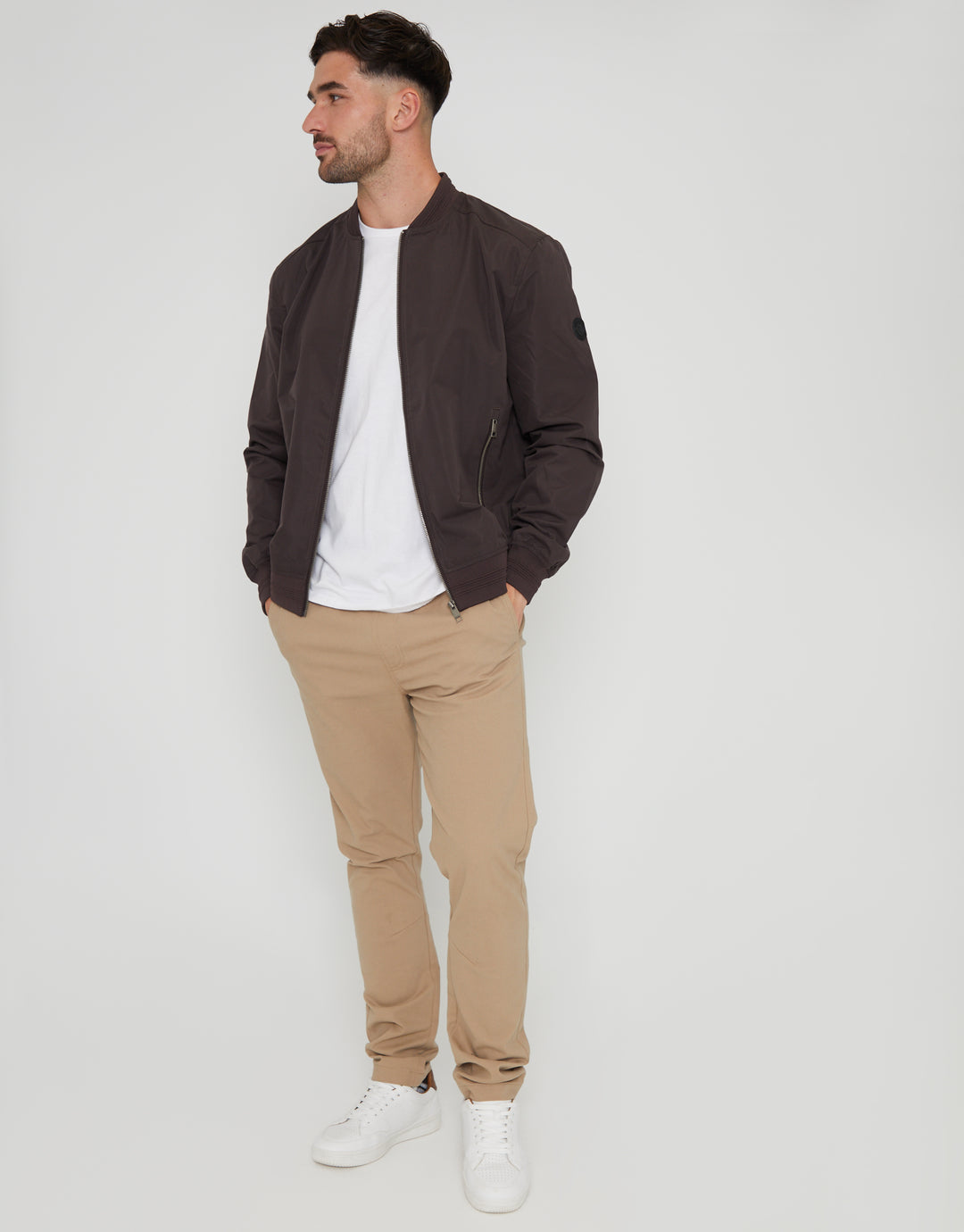 Chocolate Brown Showerproof Classic Bomber Jacket