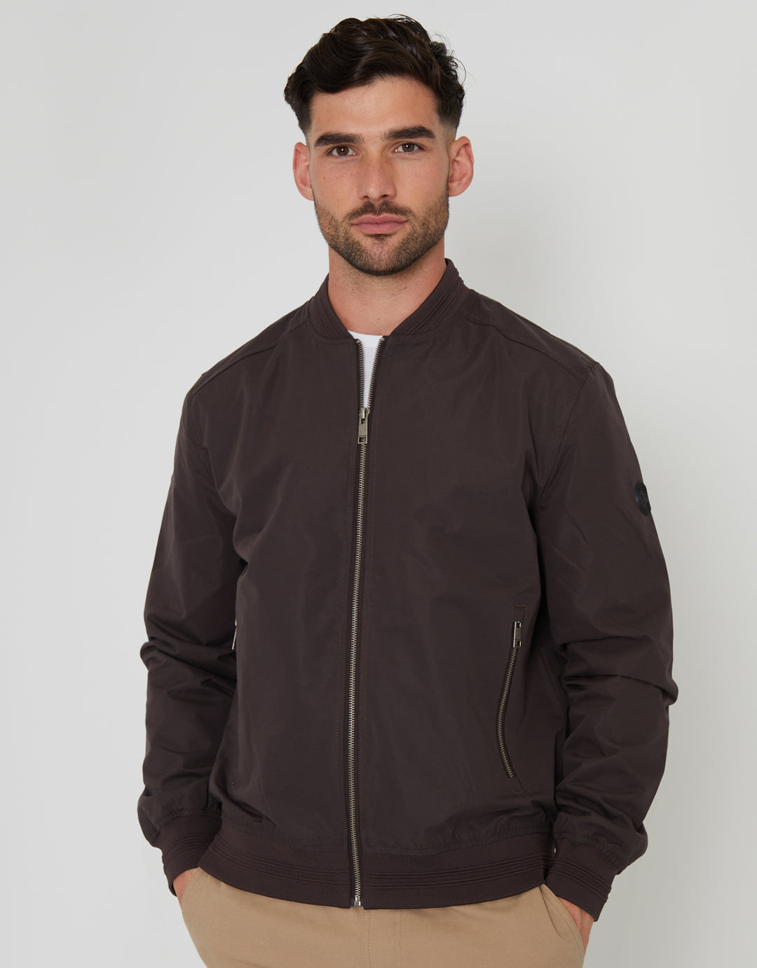 Chocolate Brown Showerproof Classic Bomber Jacket