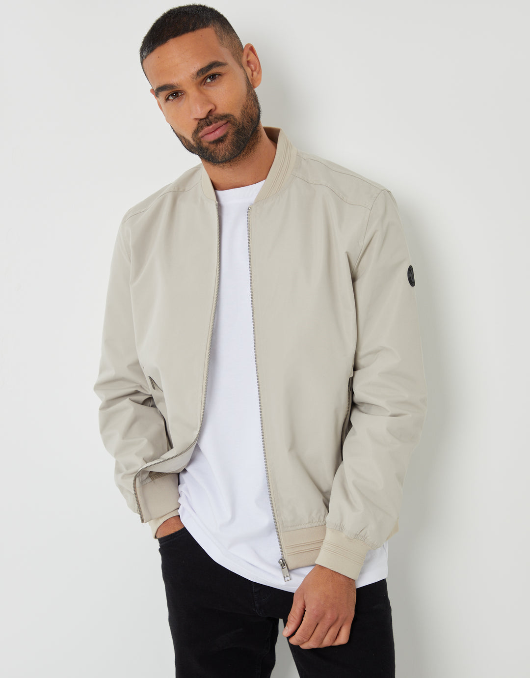 Showerproof Classic Bomber Jacket in Stone