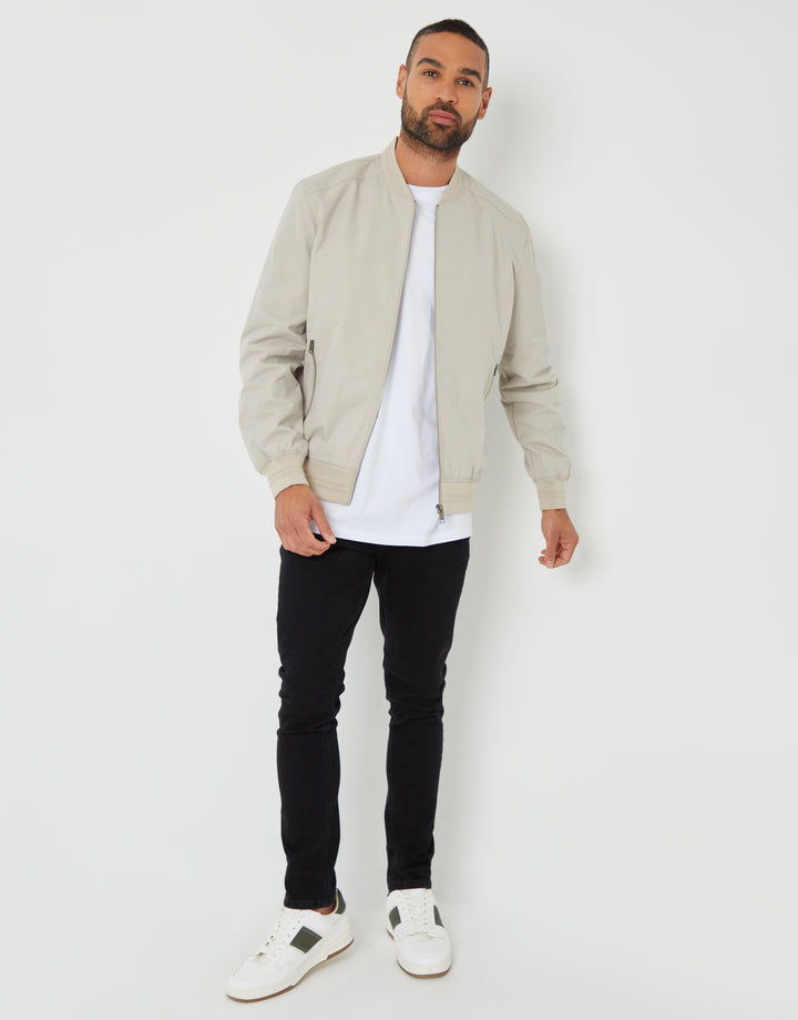 Showerproof Classic Bomber Jacket in Stone