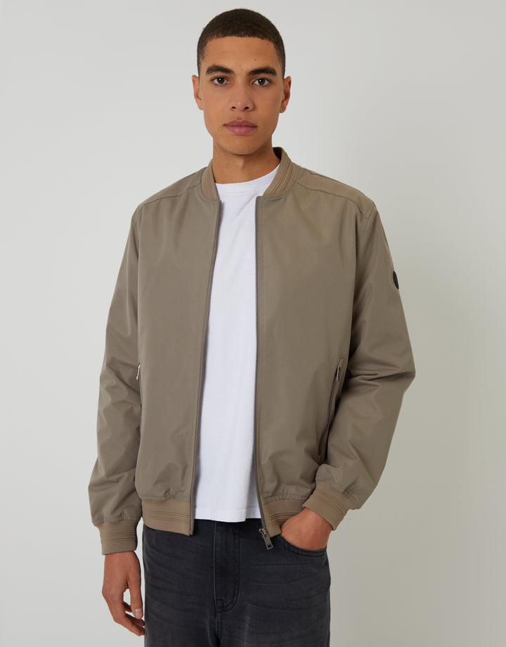 Taupe Showerproof Classic Bomber Jacket