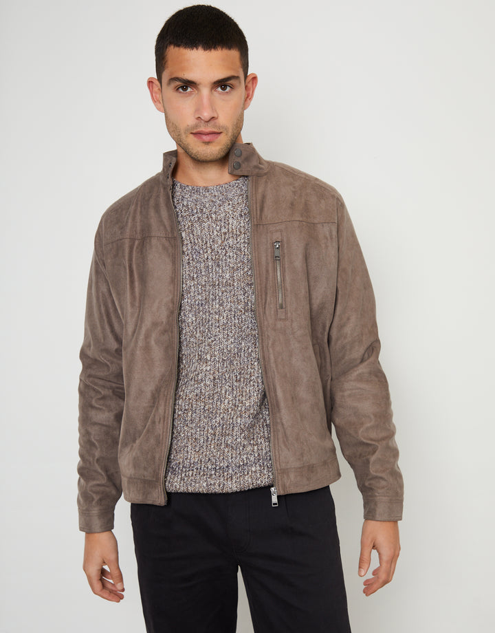 Taupe Faux Suede Racer Jacket