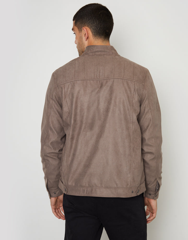Taupe Faux Suede Racer Jacket