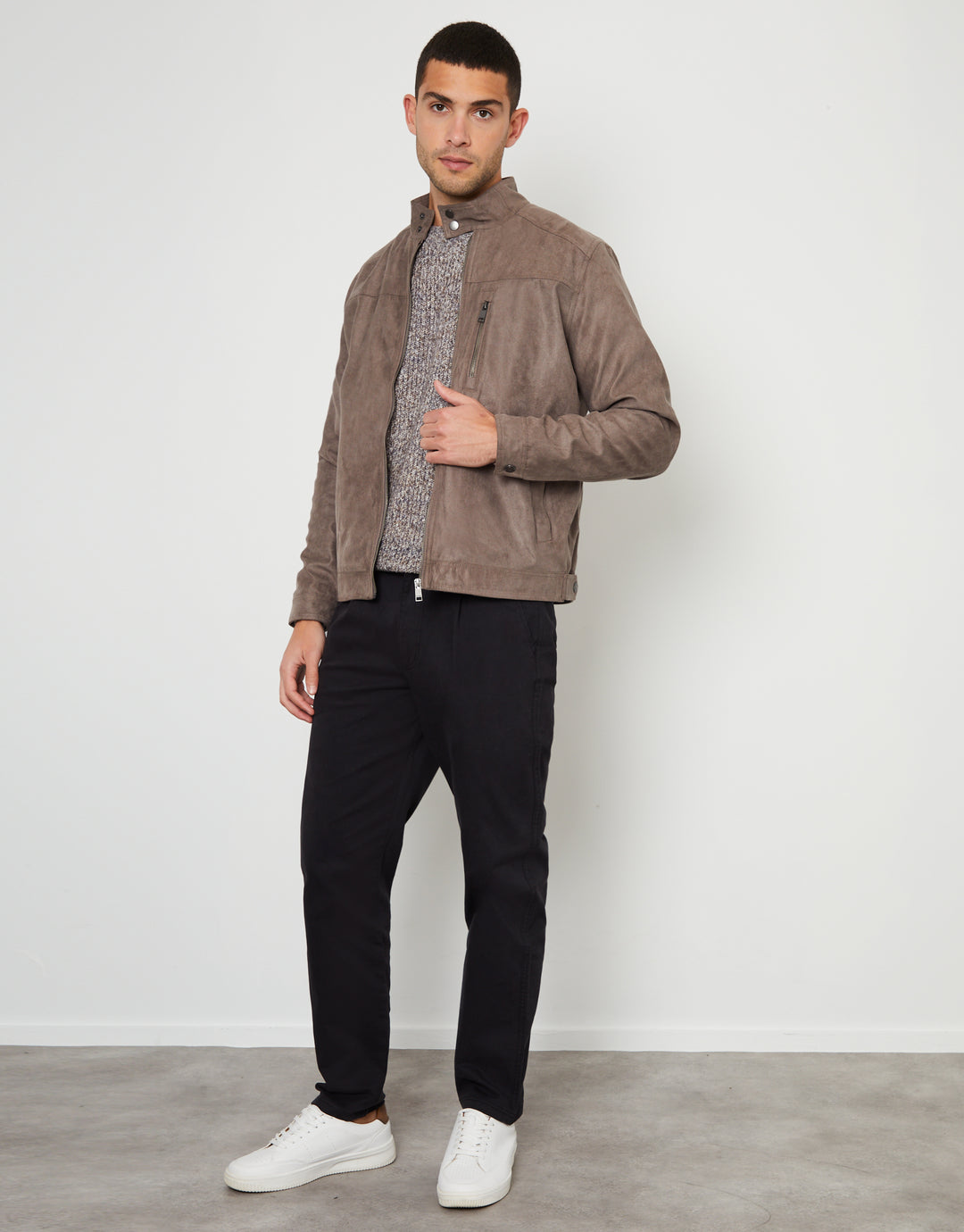 Taupe Faux Suede Racer Jacket