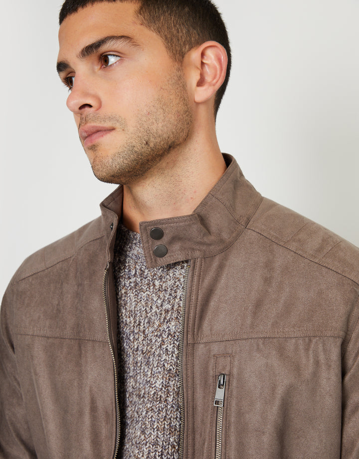 Taupe Faux Suede Racer Jacket
