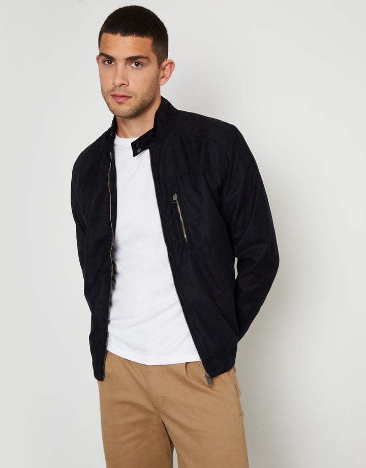 Black Faux Suede Racer Jacket