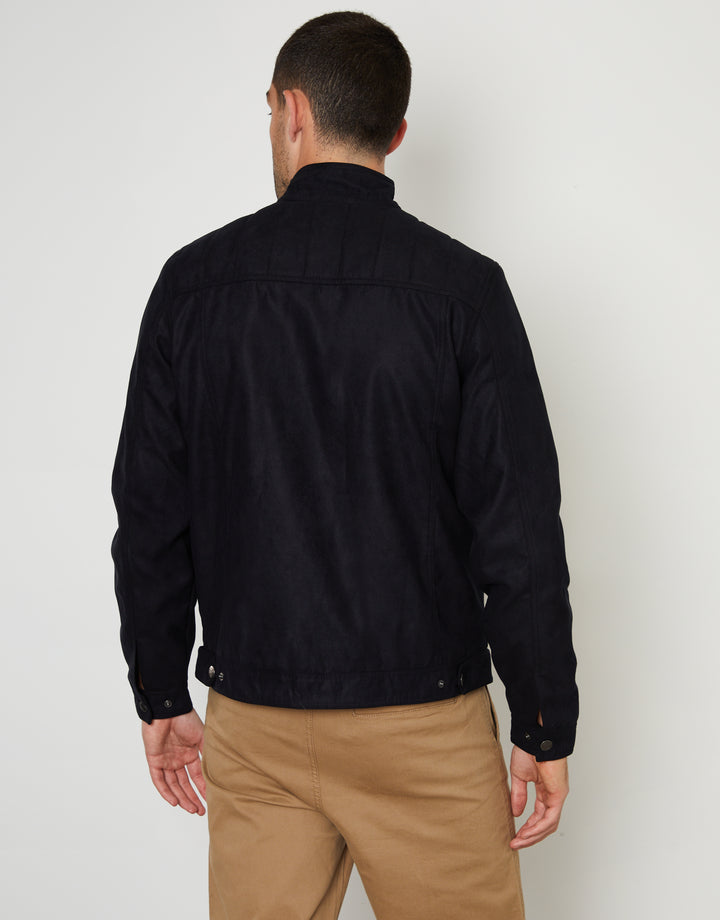 Black Faux Suede Racer Jacket