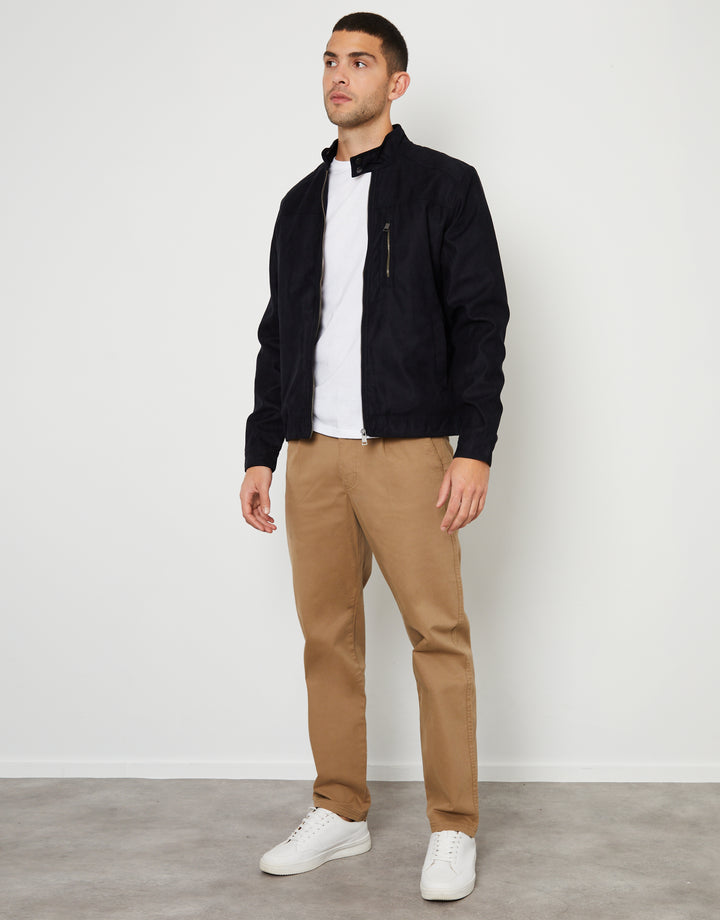 Black Faux Suede Racer Jacket