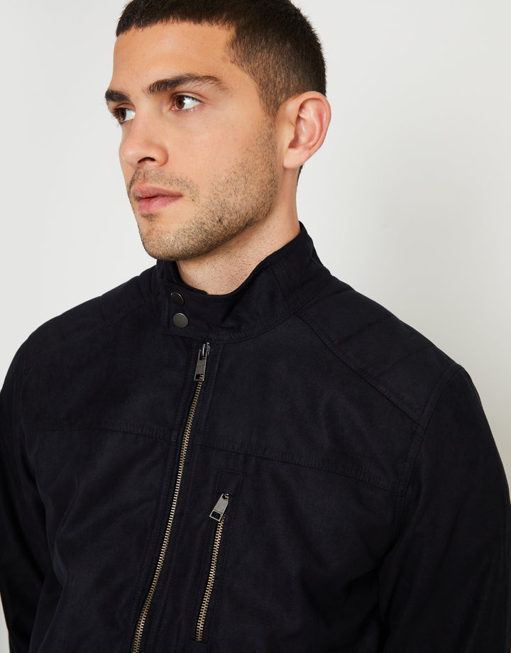 Black Faux Suede Racer Jacket