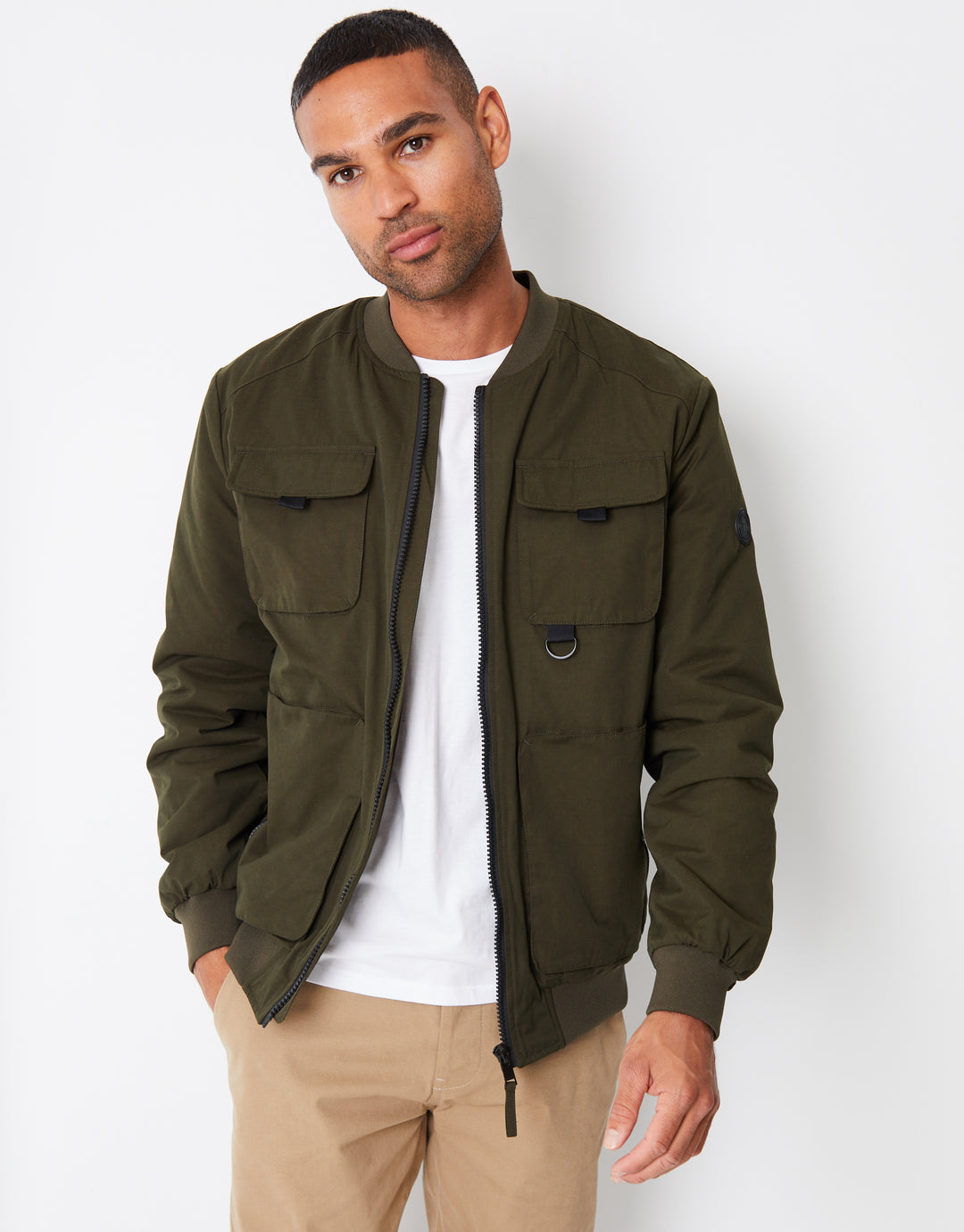 Threadbare Men's Khaki Green Showerproof Utility Bomber Jacket