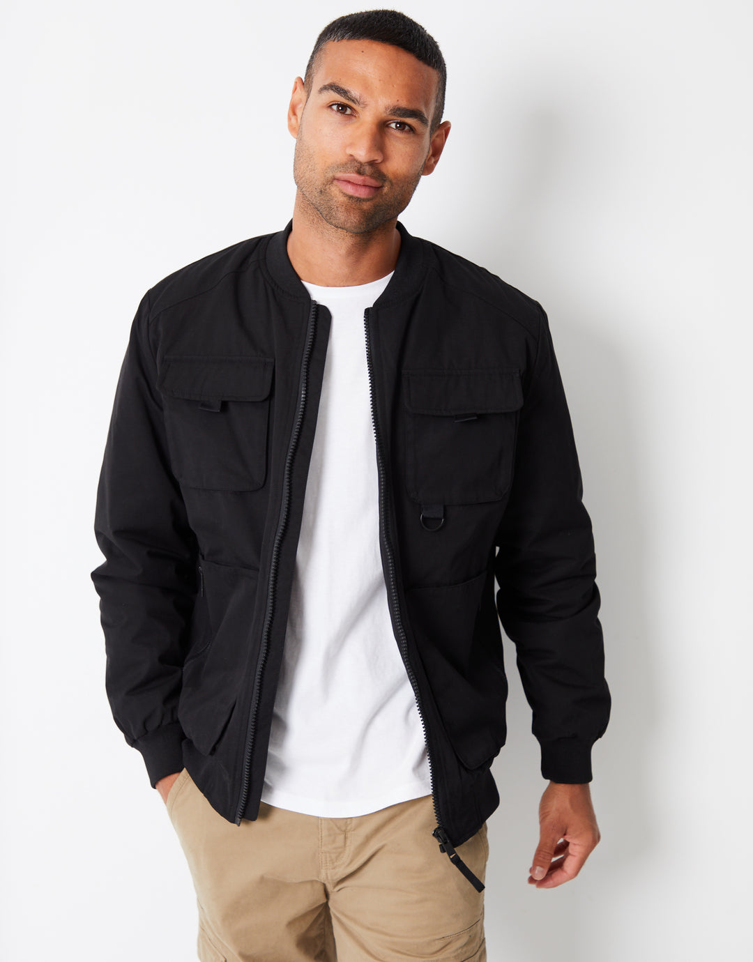 Black Showerproof Utility Bomber Jacket