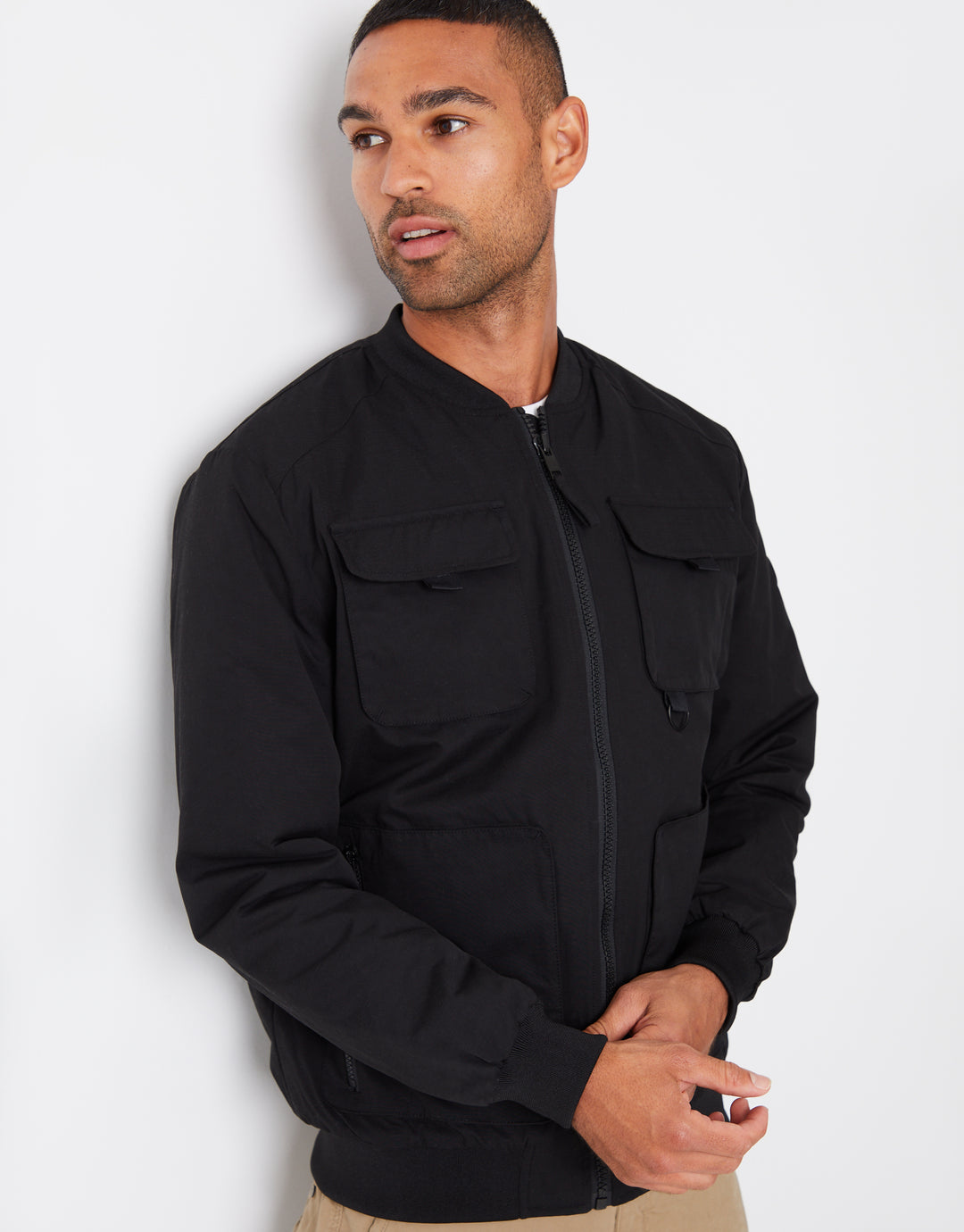 Black Showerproof Utility Bomber Jacket