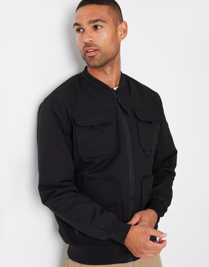 Black Showerproof Utility Bomber Jacket